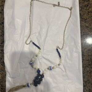 Elegant Blue and White Beaded Necklace